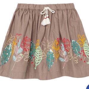 Peek X The Nature Conservancy taupe skirt Sz 10 Embroidered with/leaves/sequins